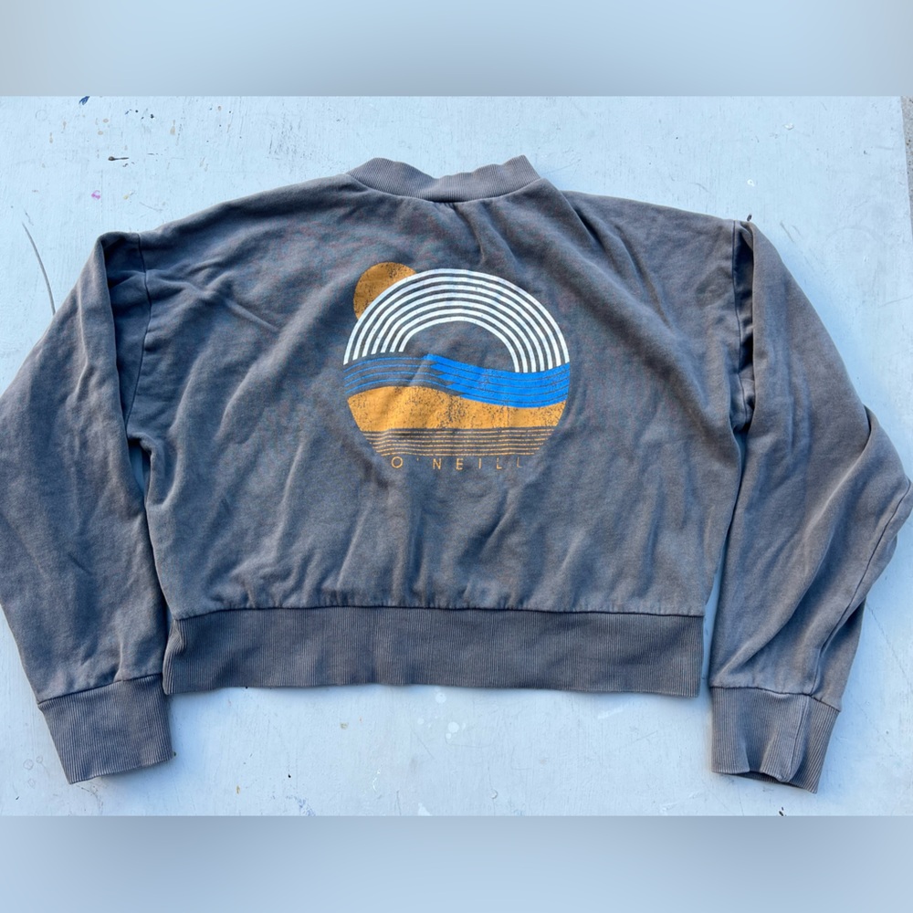 Women's O'Neill Sweatshirt Gray Logo L Surf Mid-Riff Beach SOCAL Casual College
